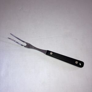 Vintage Flint Stainless Steel Carving Fork USA Black Handle Kitchen Utensil